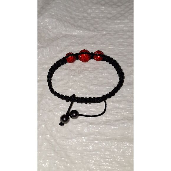 A Shamballa Corded Bracelet Red Crystal Macrame' Lucky Bohemian Adjustable - Picture 4 of 6